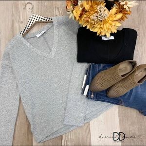 Waffle knit V-neck sweater